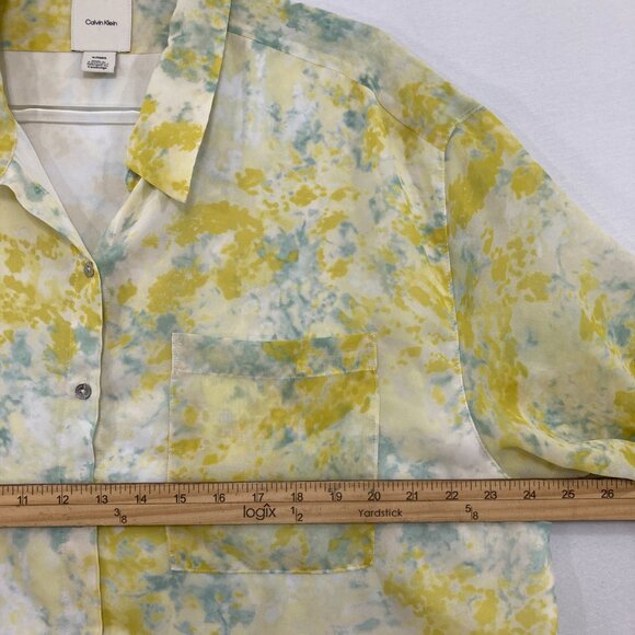 Calvin Klein Top size XL Multi Color Tie Dye Soft Flowy Elegant Button Down - Picture 8 of 12